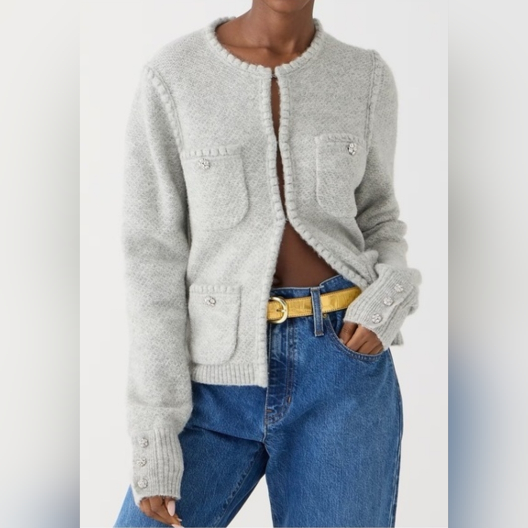 Nwt J.Crew Odette Sweater Lady Jacket In Heather Gray Jewel Button Cardigan Xl